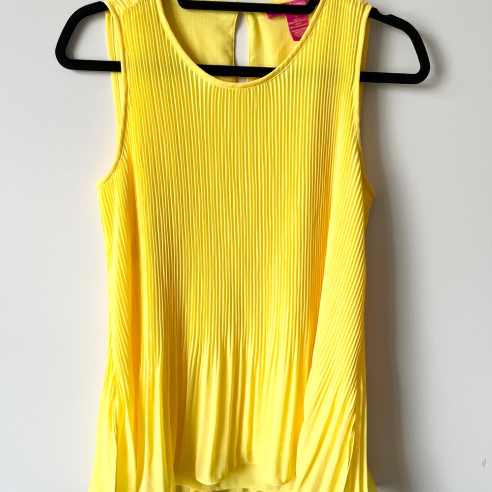 Catherine Malandrino Pleated A-Line Sleeveless Tank Top Key Hole Yellow Small - Picture 3 of 8